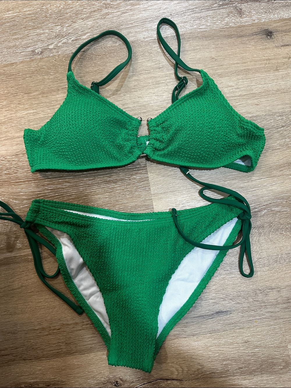 Green Textured Tie-Side Women’s Bikini Set